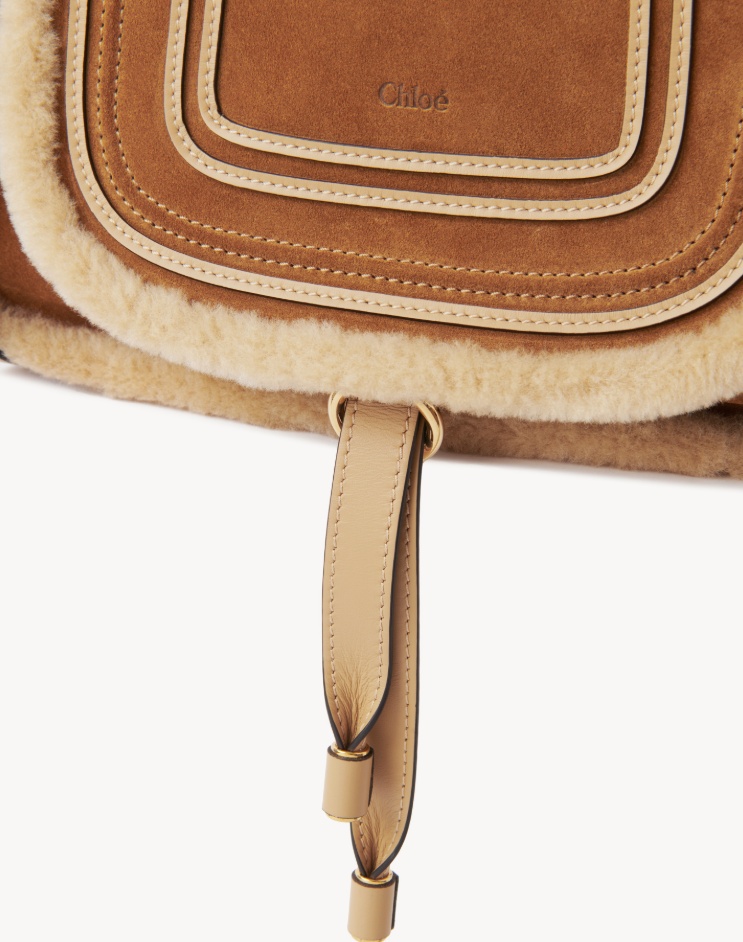 Chloé Marcie Small Leather And Shearling-trimmed Suede Shoulder Bag In Brown
