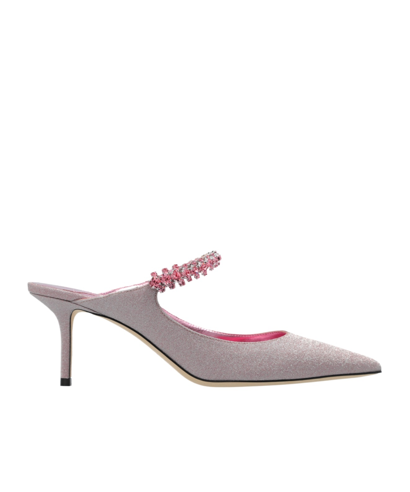 Jimmy Choo Bing 65 Glittered Leather Mules In Gray