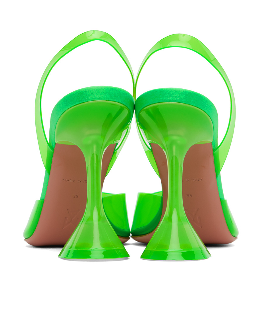 Amina Muaddi Green Holli Glass Sling Heels In Green