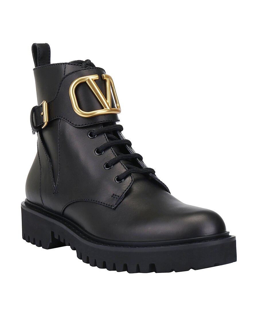 Valentino Go Logo Embellished Leather Ankle Boots In Black