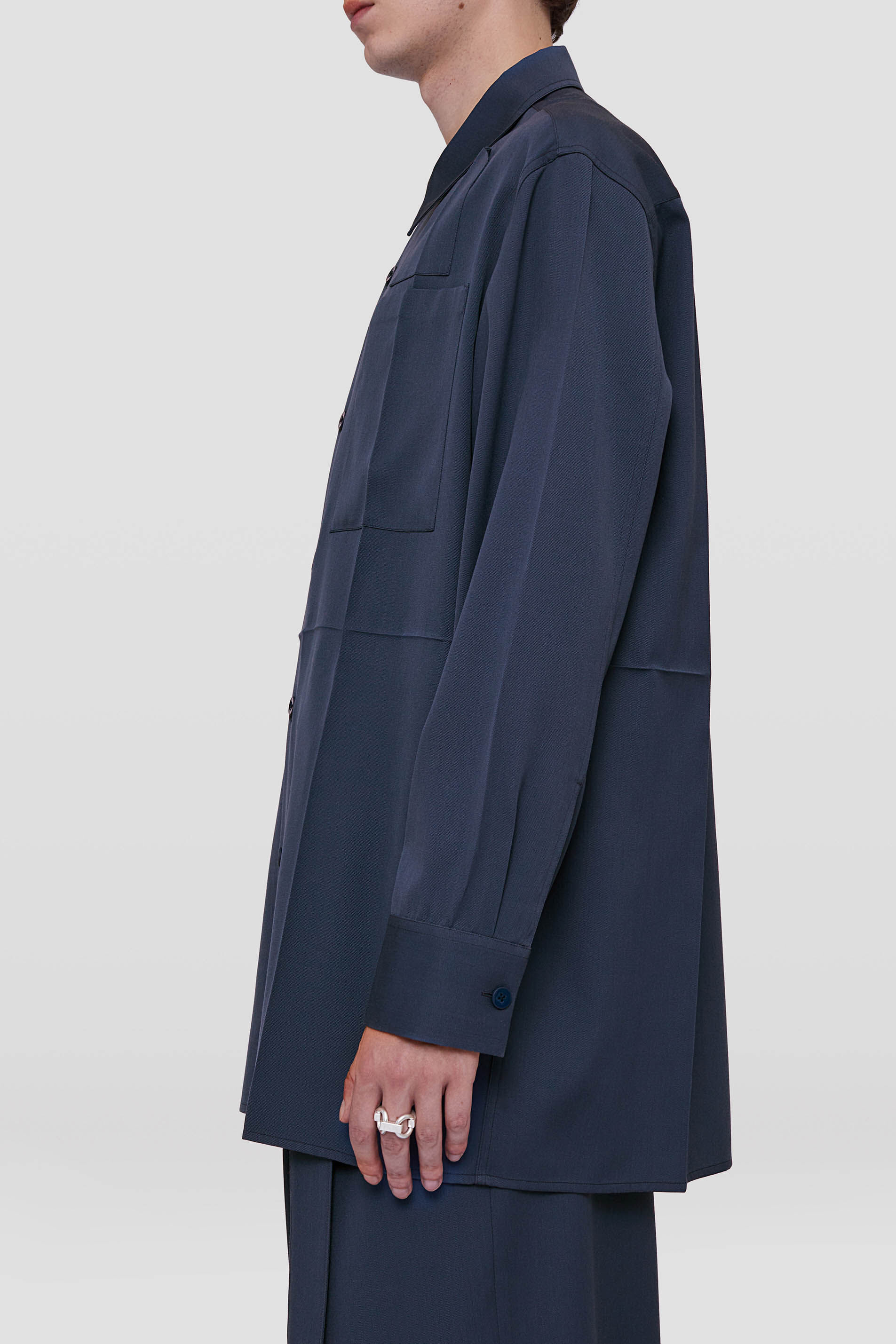 Jil Sander Oversized Wool-cotton Shirt In Black
