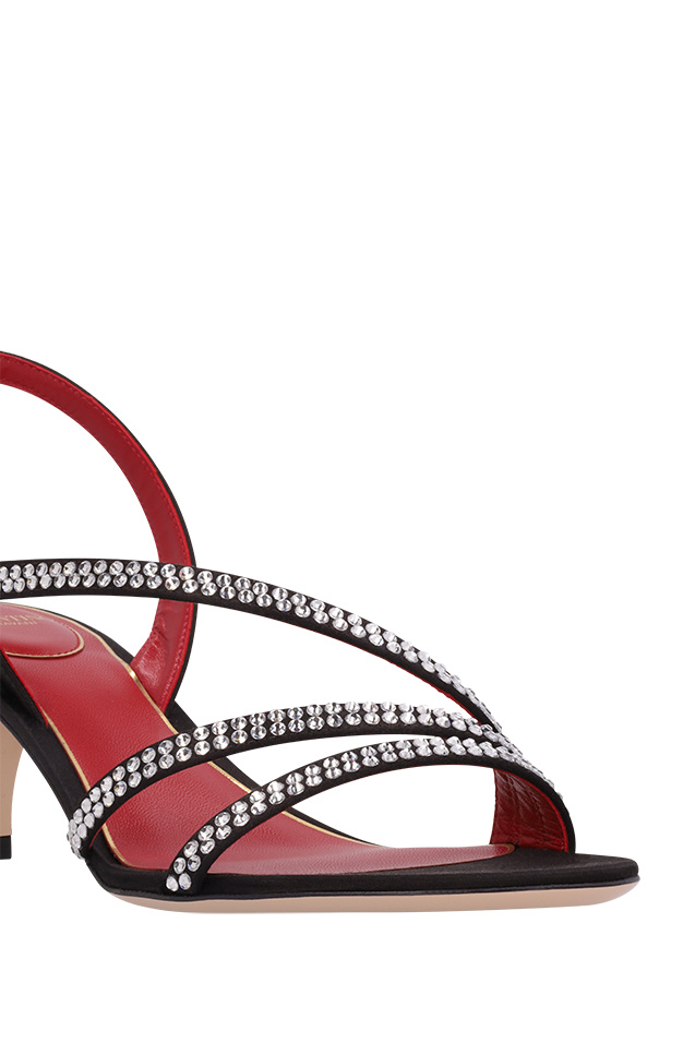 Valentino Embellished Satin Mid-heel Sandals In Black