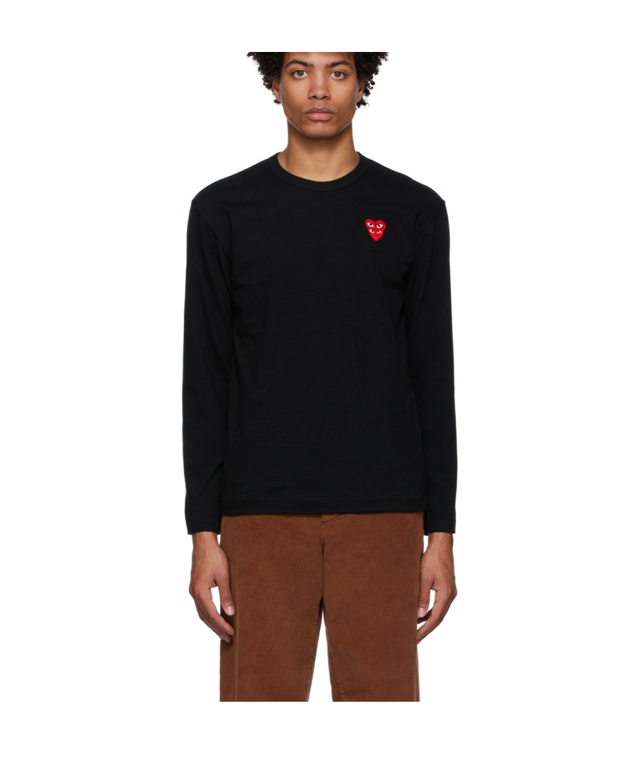 Comme Des Garçons Play Overlapping Heart Long Sleeve T-shirt In Black