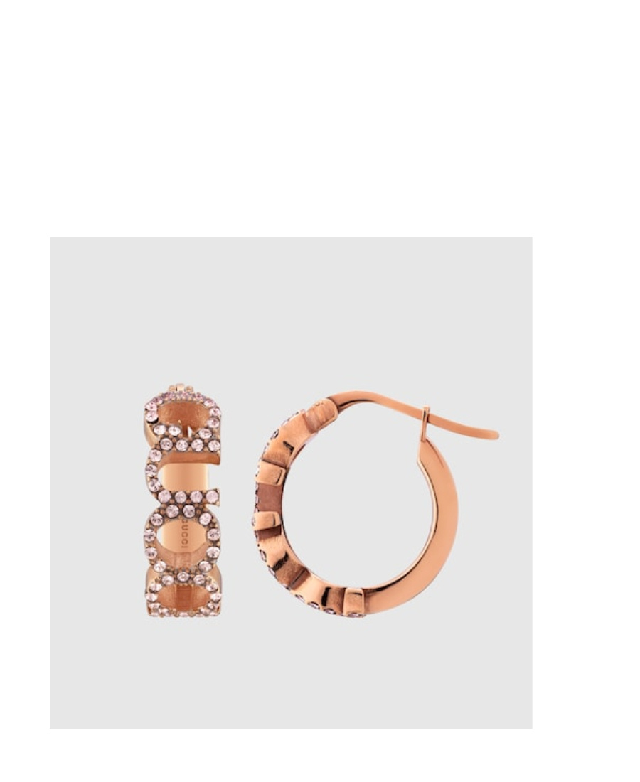 Gucci Logo Crystal-embellished Hoop Earrings In Pink