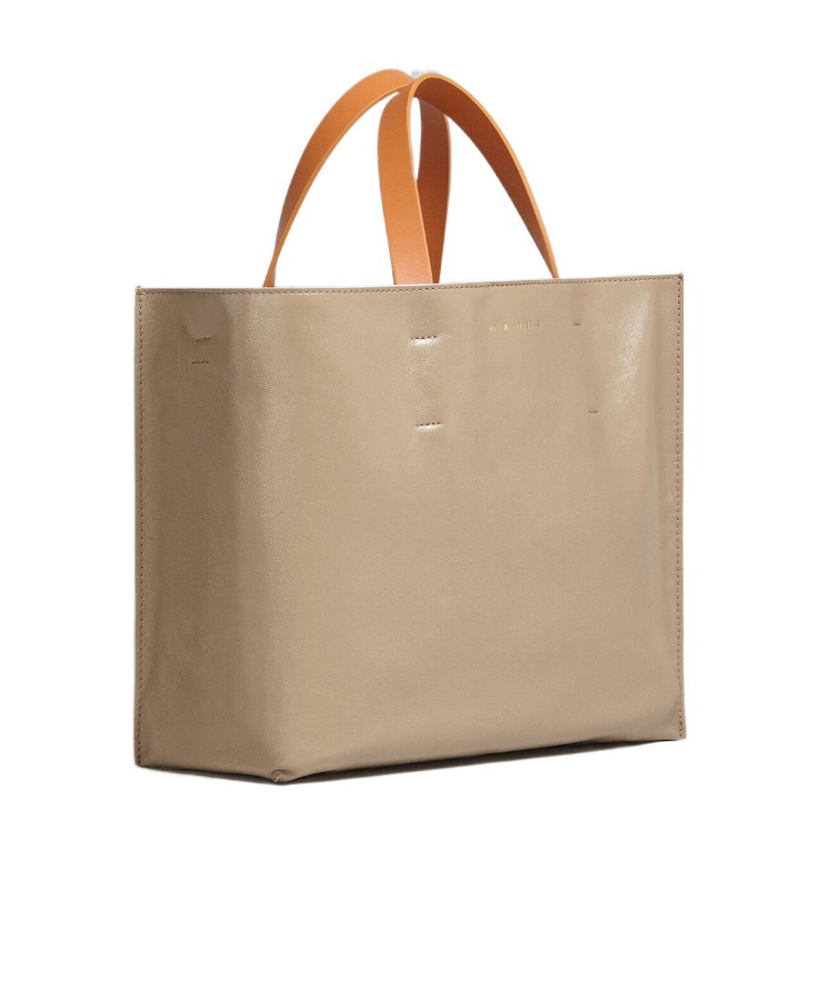 Marni Logo Print Leather Shoulder Bag In Nude