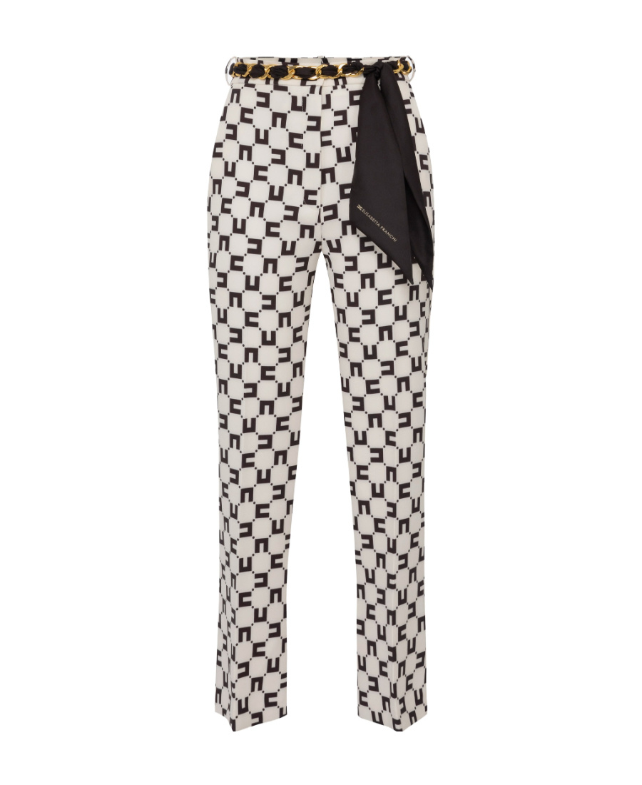 Elisabetta Franchi Monogram-print Bootcut Trousers In White