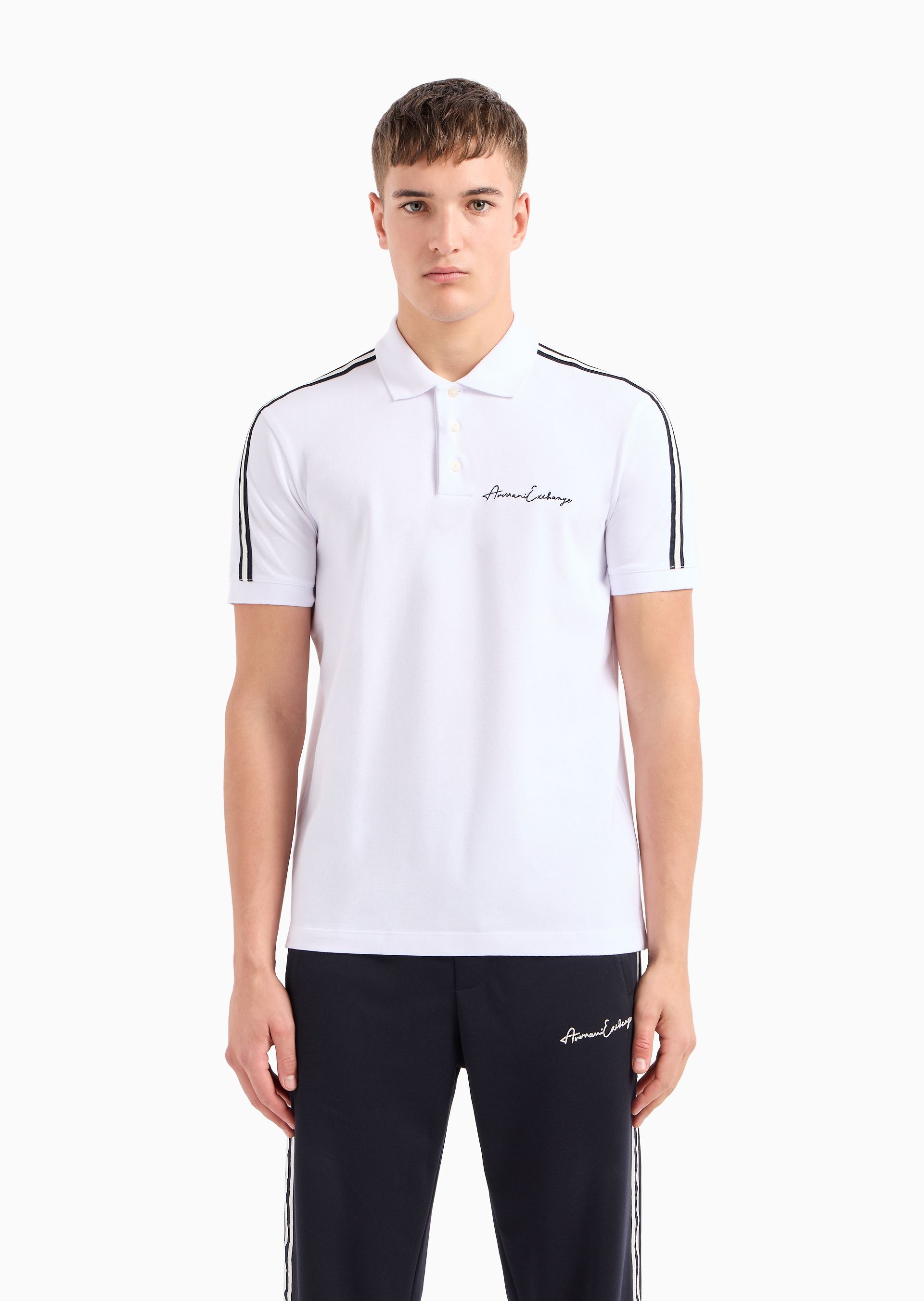 Armani Exchange Embroidered-logo Cotton Polo Shirt In White