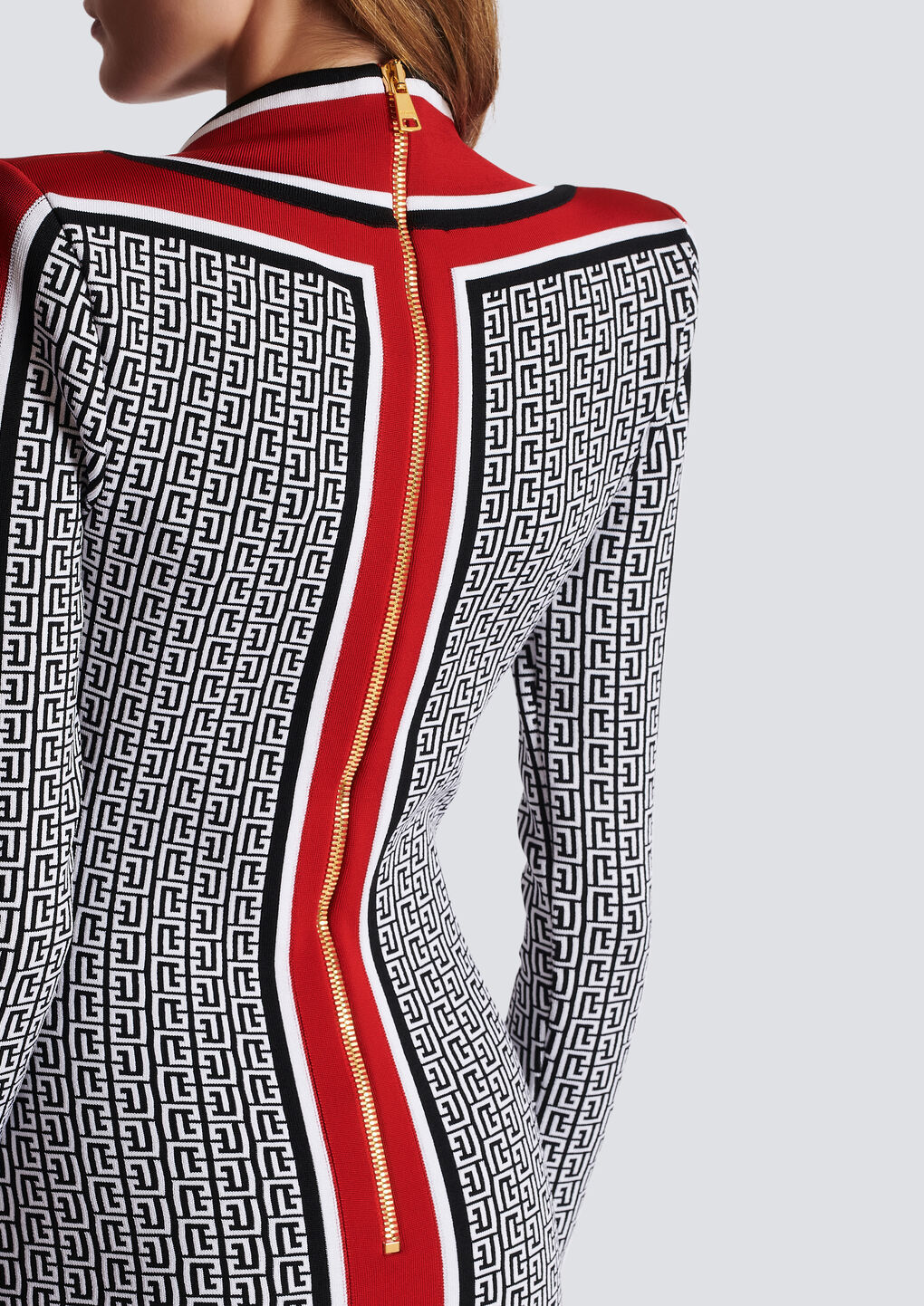 Balmain V-neck Monogram Knitted Minidress In Black