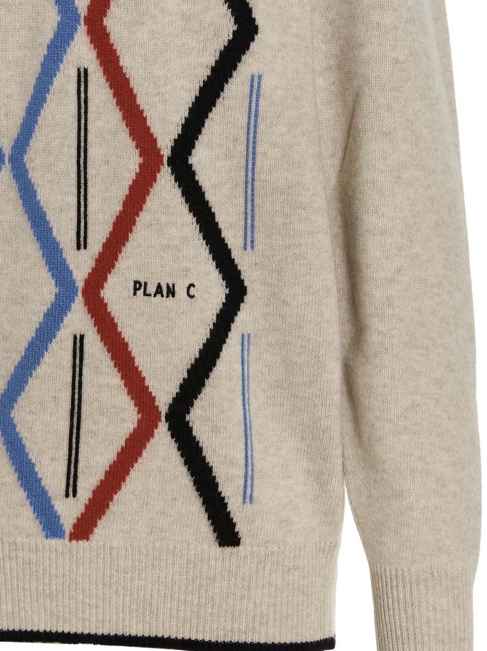 Plan C Geometric Pattern V-neck Knit Sweater In Nude
