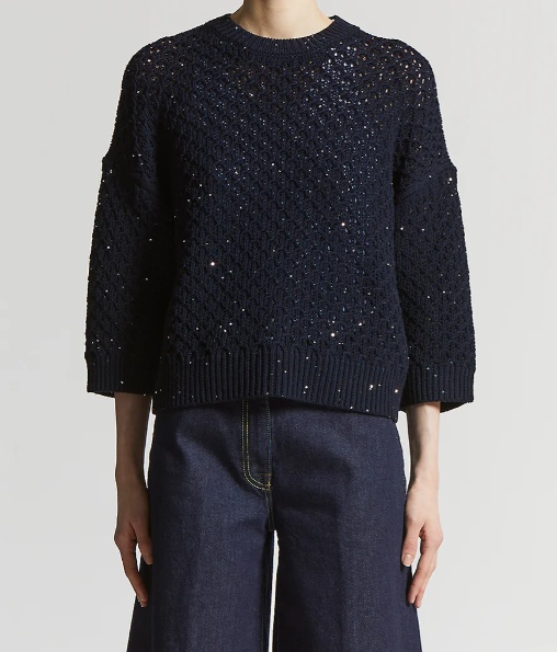Peserico Sequin-embellished Wool Sweater In Black