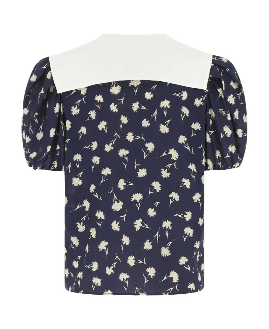 Miu Miu Floral-print Short-sleeved Blouse In Black