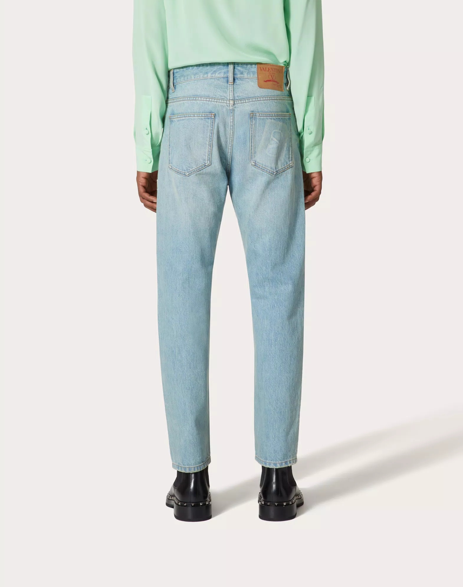 Valentino Vlogo Signature Embossed Tapered Jeans In Blue