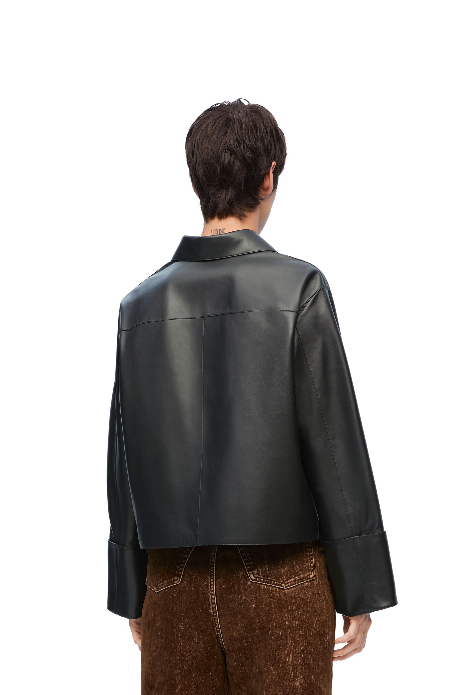 Loewe Leather Collared Jacket In Black
