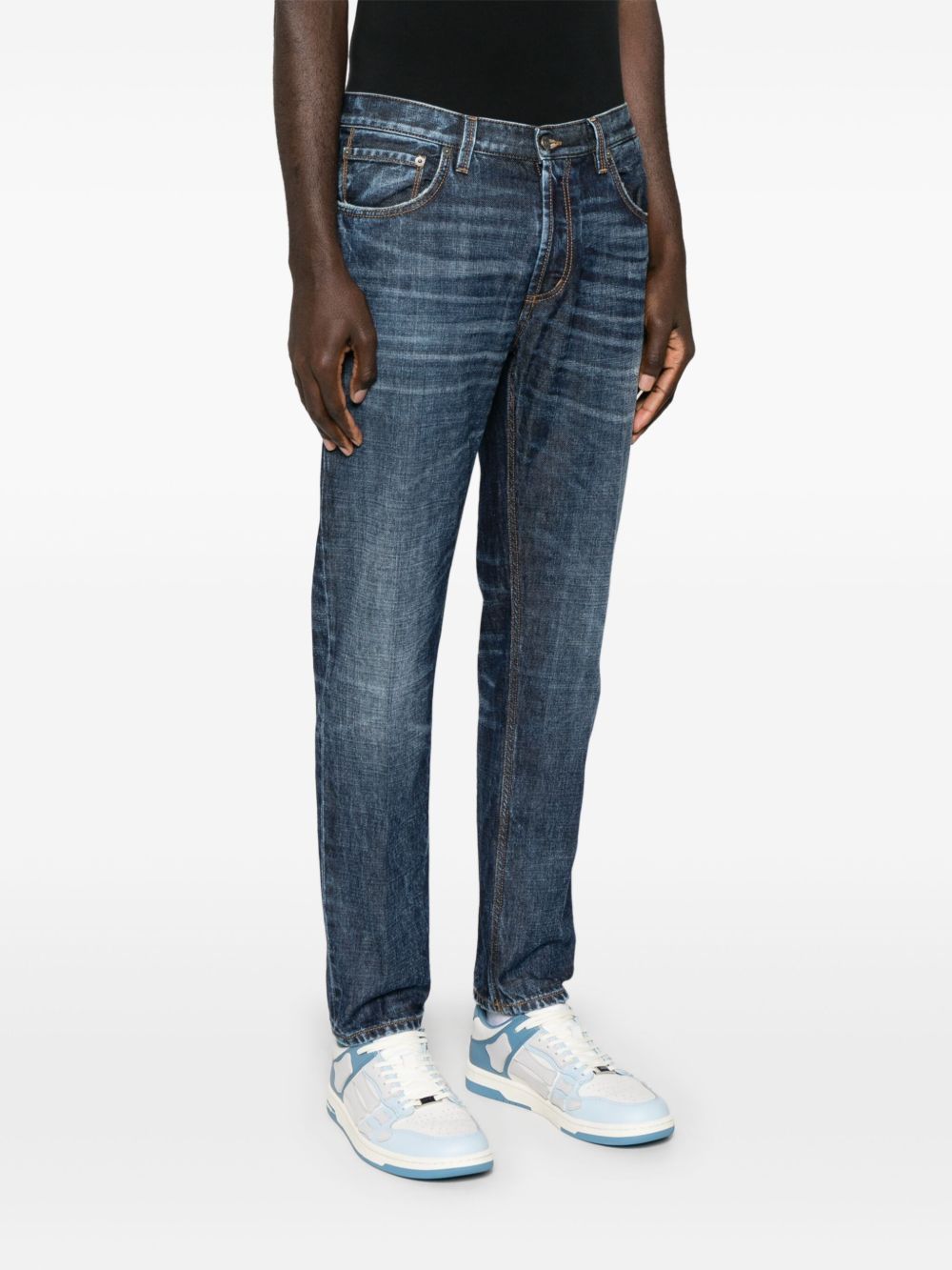 Dondup Distressed Denim Trousers Featuring Whiskering In Blue