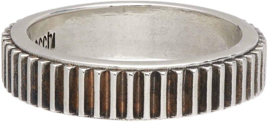 Emanuele Bicocchi Silver Serrated Band Ring In Gray