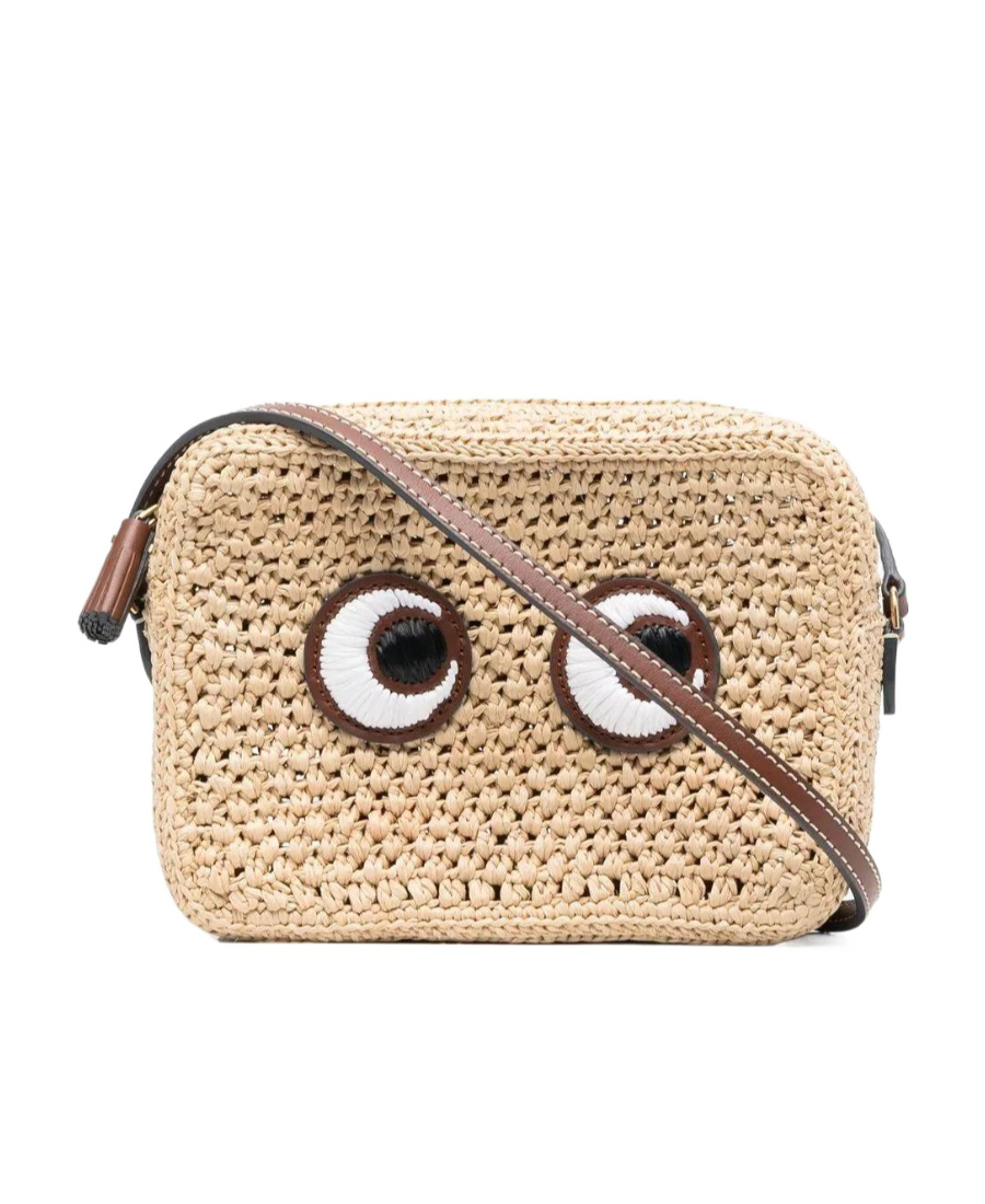 Anya Hindmarch Raffia Crossbody Bag With Iconic Eyes Applique In Nude
