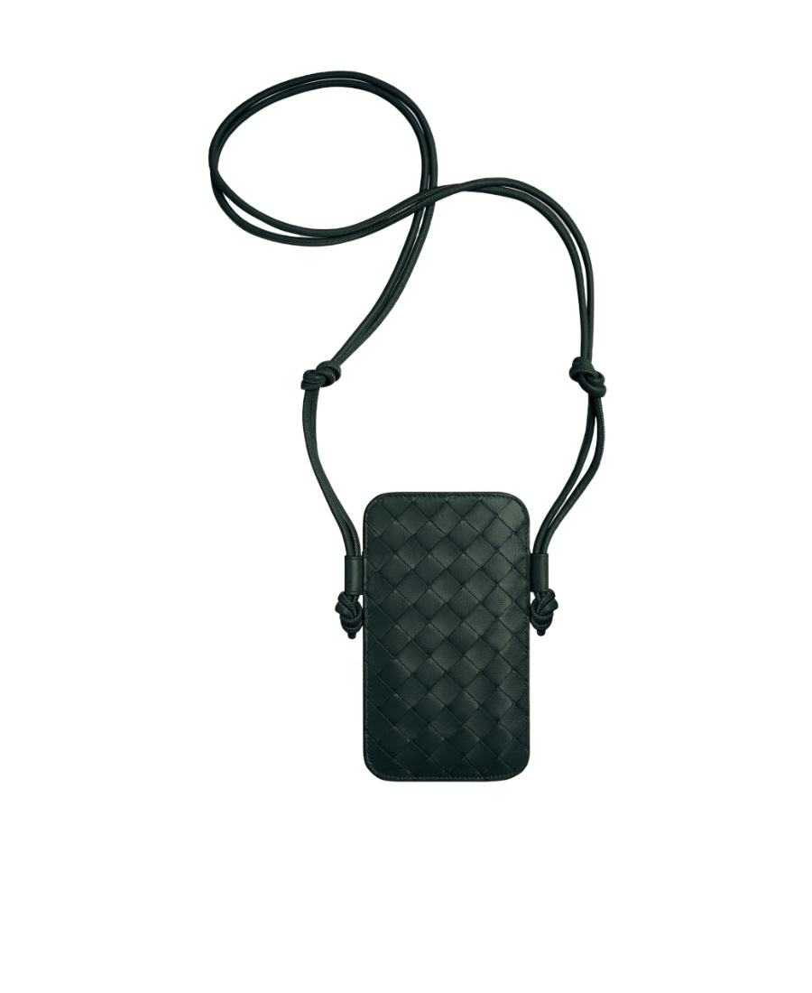 Bottega Veneta Intreciato Woven Mobile Phone Bag In Green