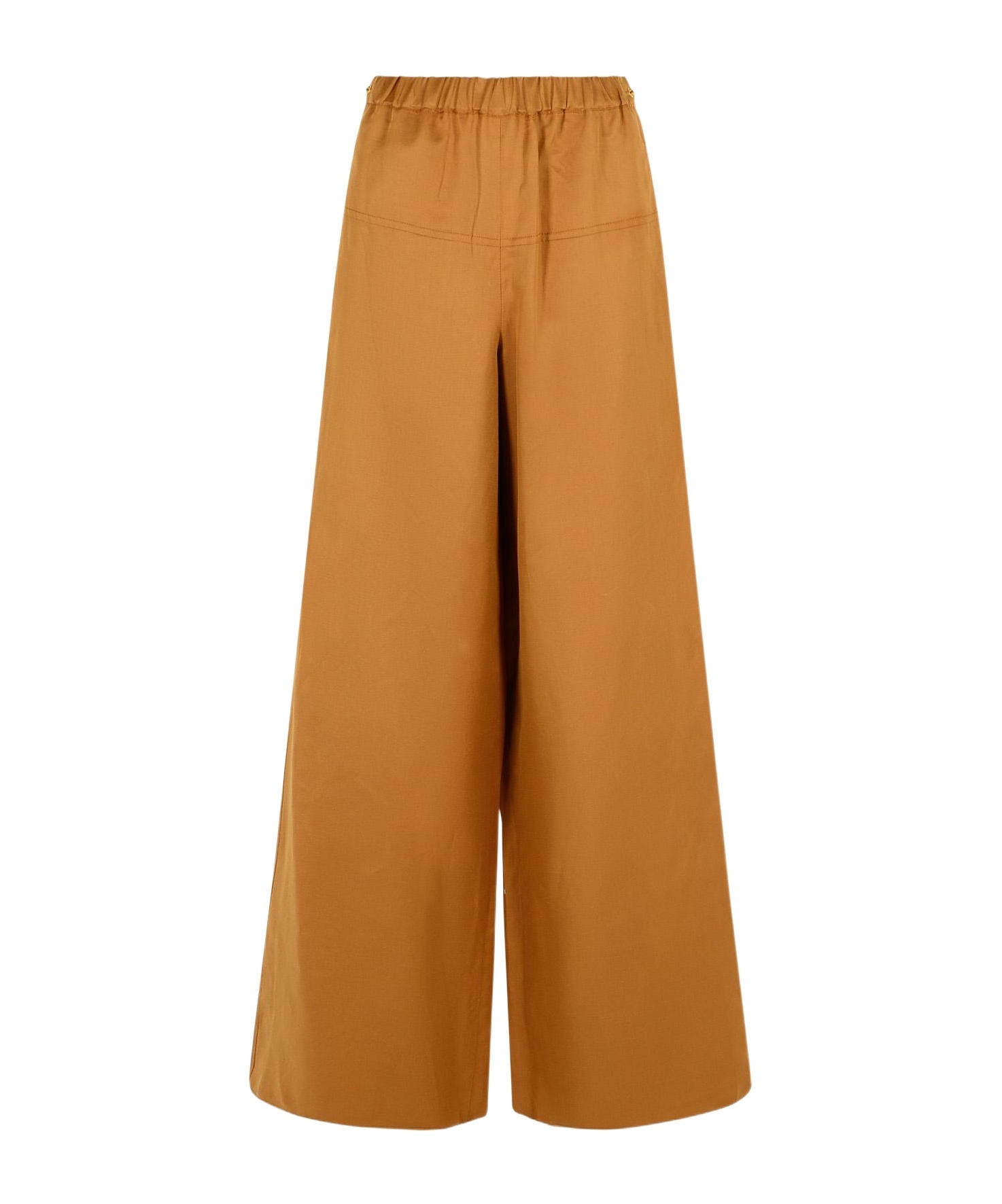 Max Mara Wide Linen And Silk Trousers In Brown