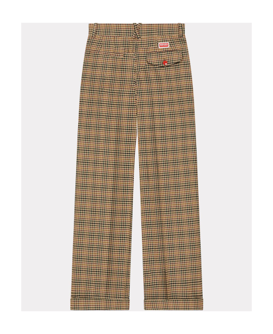 Kenzo Wide Leg High Waist Check Pattern Trousers In Brown