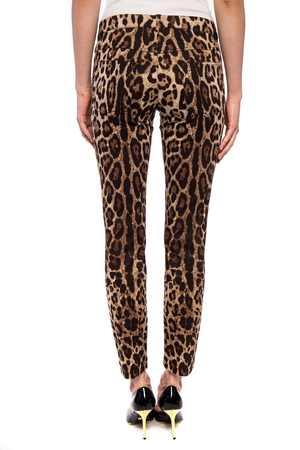 Shop Dolce & Gabbana Leopard Print Cropped Jeans In Black