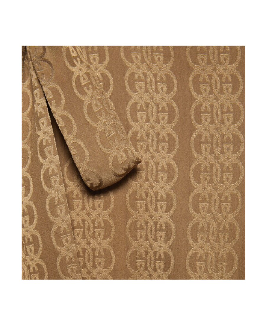 Gucci Gg-jacquard Silk Maxi Shirt Dress In Brown