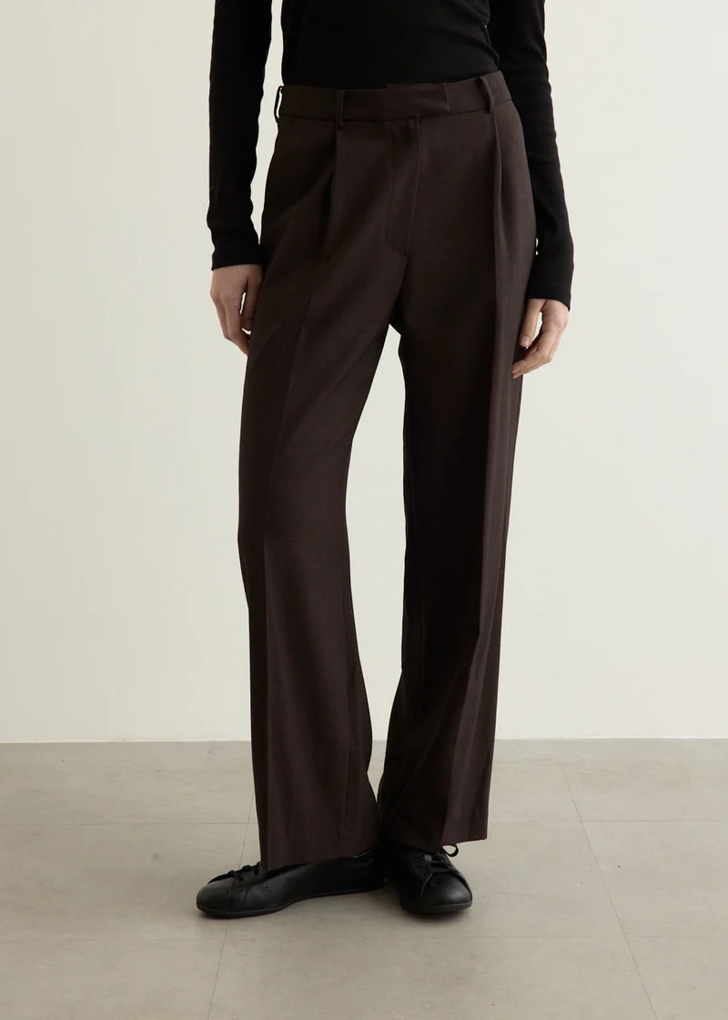 Low Classic Pleated-front Trousers In Brown