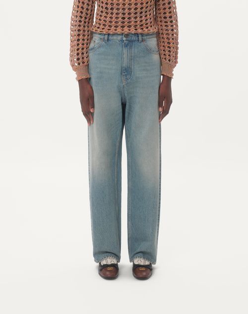 Valentino Straight Trousers With Belt Loops And Five Pockets In Blue