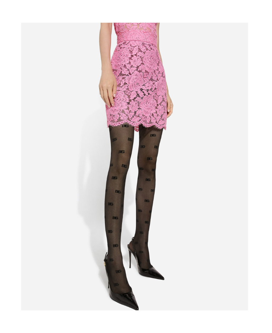 Dolce & Gabbana Branded Floral Cordonetto Lace Miniskirt In Pink