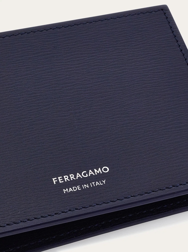 Ferragamo Logo Bi-fold Leather Wallet In Midnight Blue