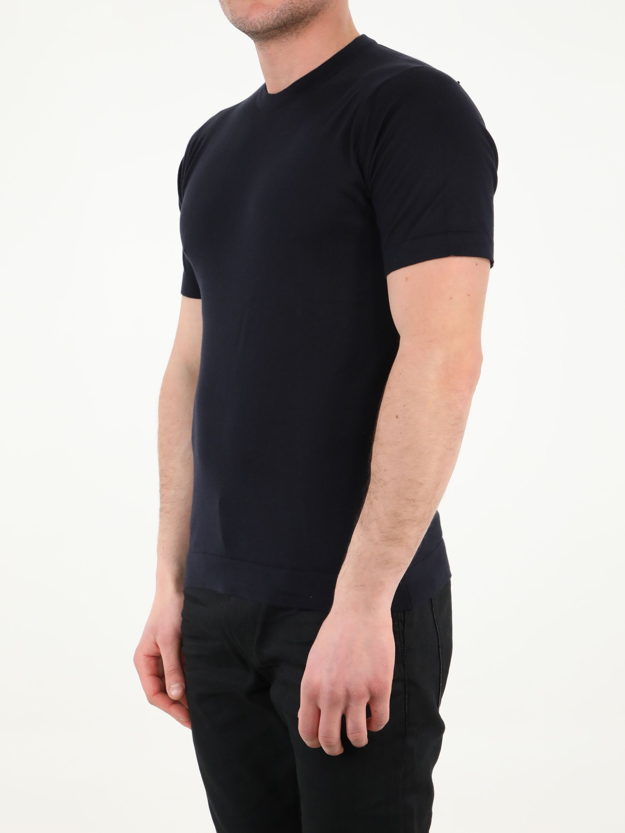 John Smedley 'lorca' Crewneck Short Sleeve Sea Island Cotton Knit T-shirt In Black