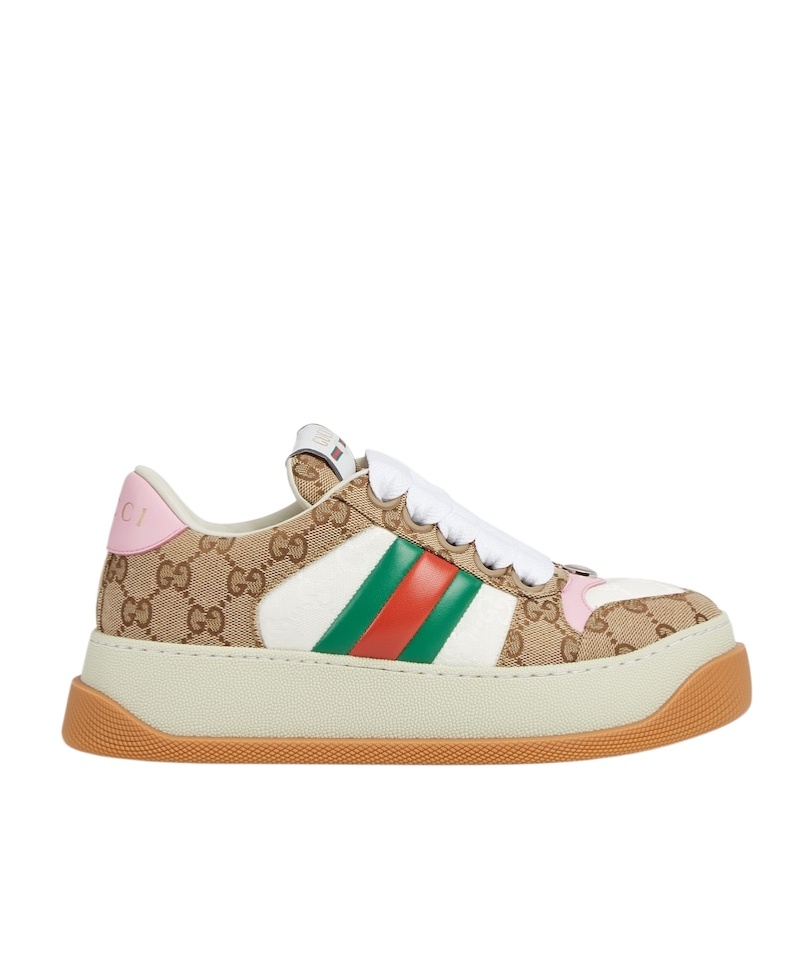 Gucci Multicolor Gg Fabric Double Screener Sneakers In White