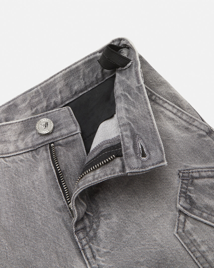 Versace Panelled Straight-leg Cargo Jeans In Gray