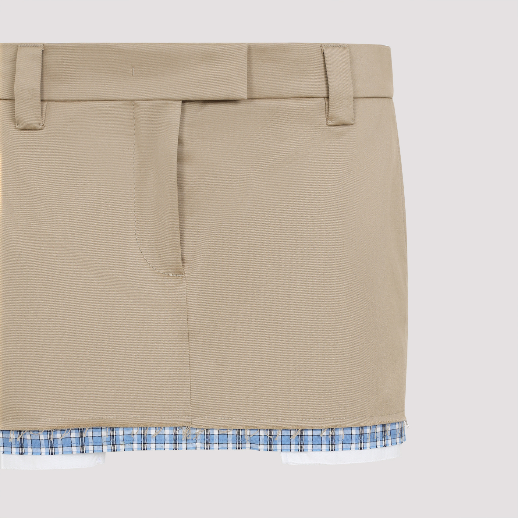 Miu Miu Skirt With Back Slit Pockets And Plaid Trim In Nude