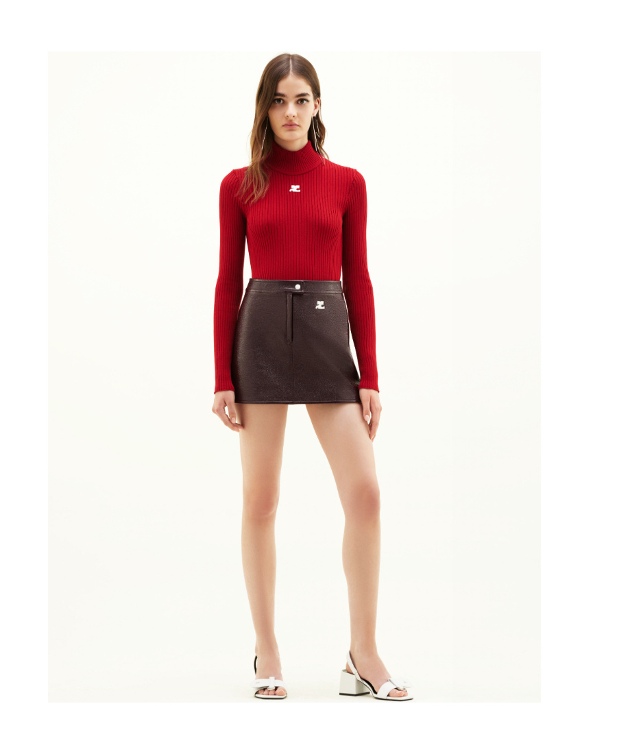 Shop Courrèges Logo-patch Vinyl Skirt In Black