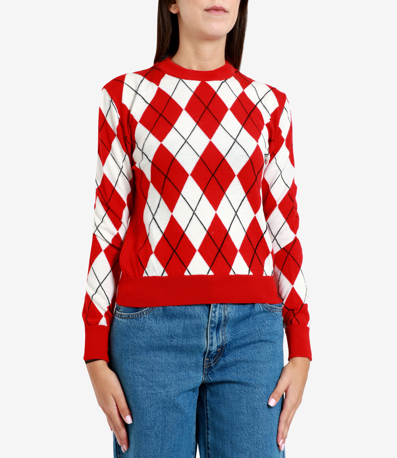 Msgm Argyle Intarsia-knit Virgin Wool Jumper In Red