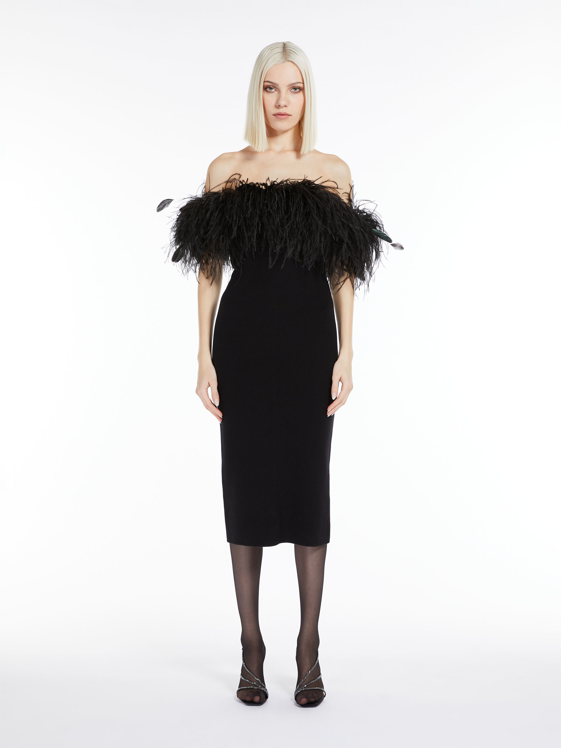 Max Mara Bare-shouldered Wool Dress In Black