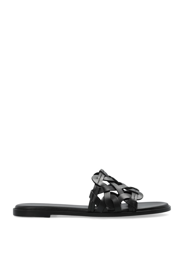 Gianvito Rossi Open Weave Leather Slide Sandals In Black