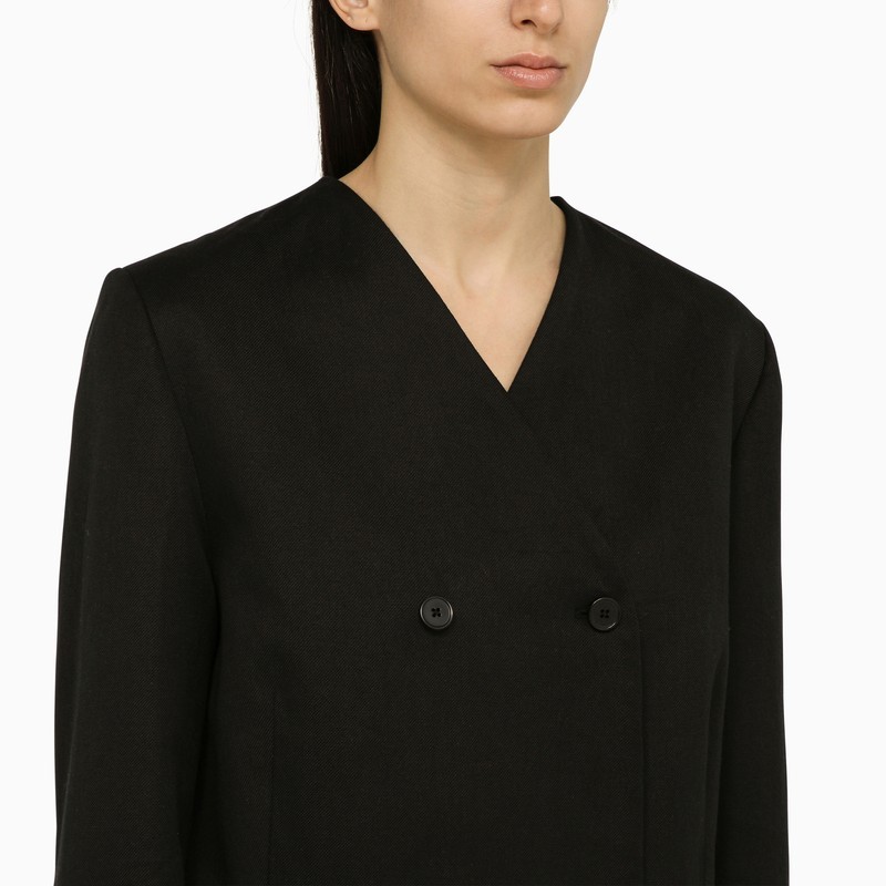 Loulou Studio Black Double-breasted Jacket In Cotton And Linen In Black