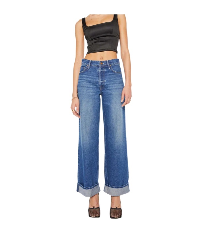 Mother The Smoothie Skimp Cuffed Wide Leg Jeans In Multi