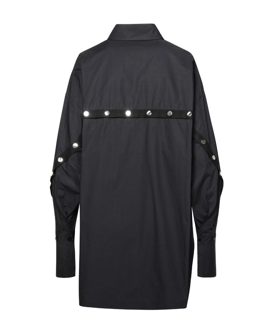 Attico Black Oversized Asymmetric Shirt With Studs In Cotton In Black