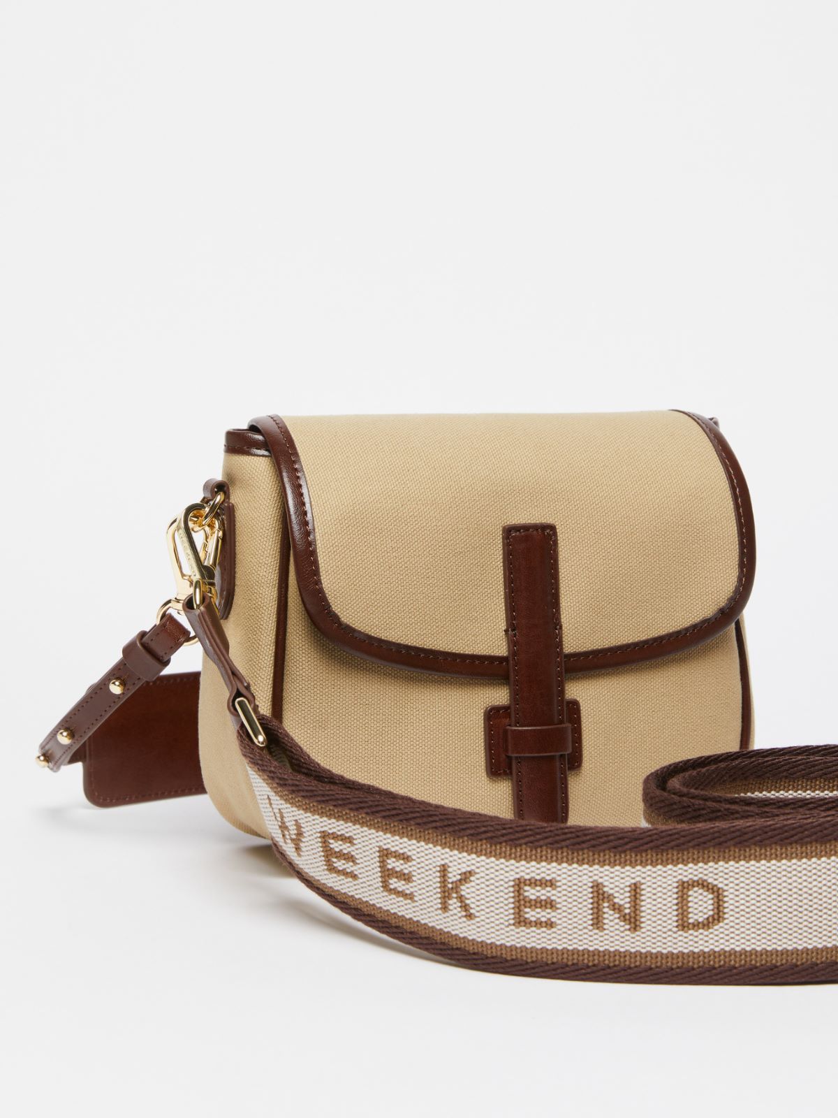 Shop Weekend Max Mara Canvas And Leather Shoulder Bag