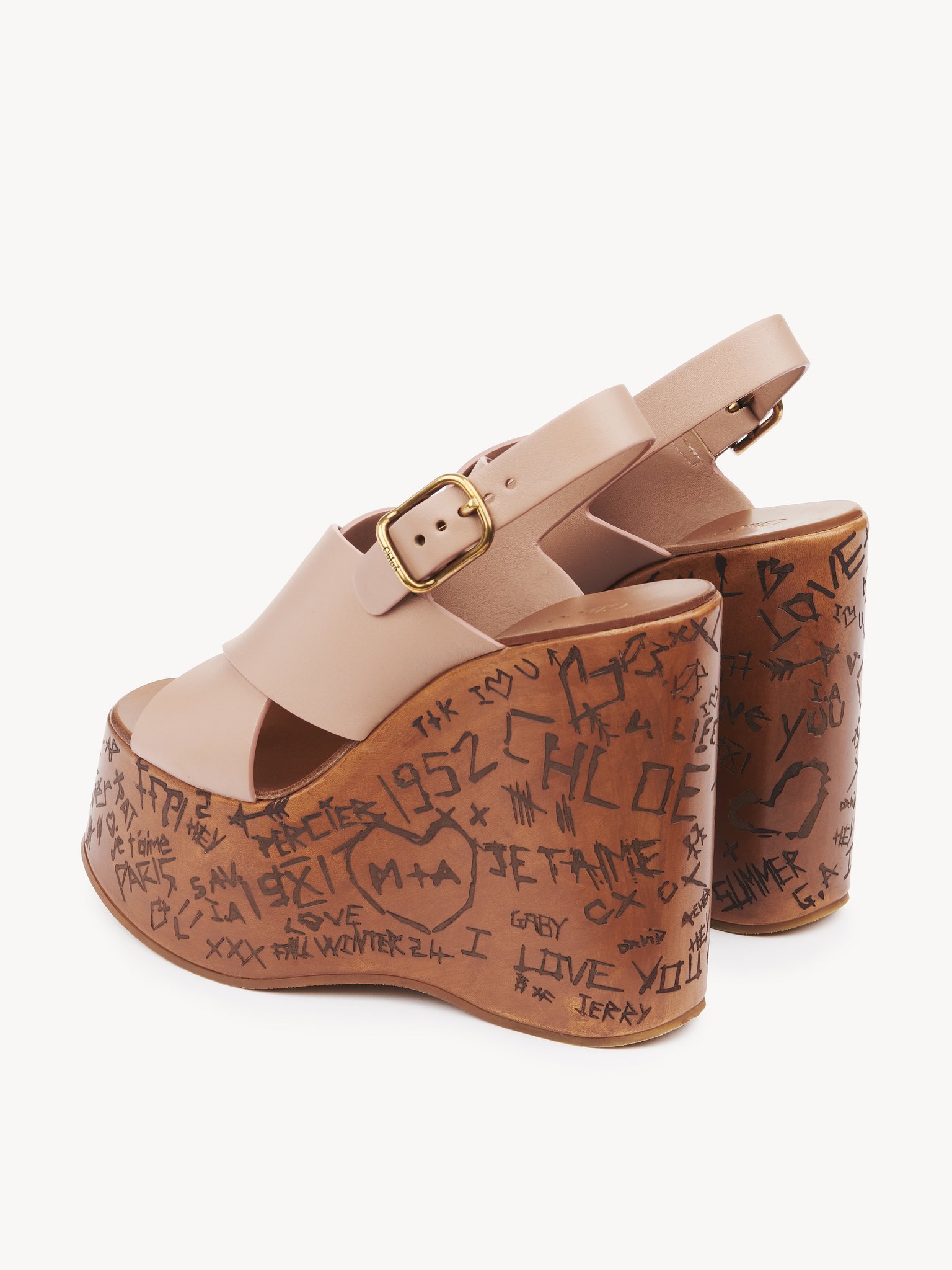 Chloé Maxime Leather Crisscross Platform Wedges In Gold