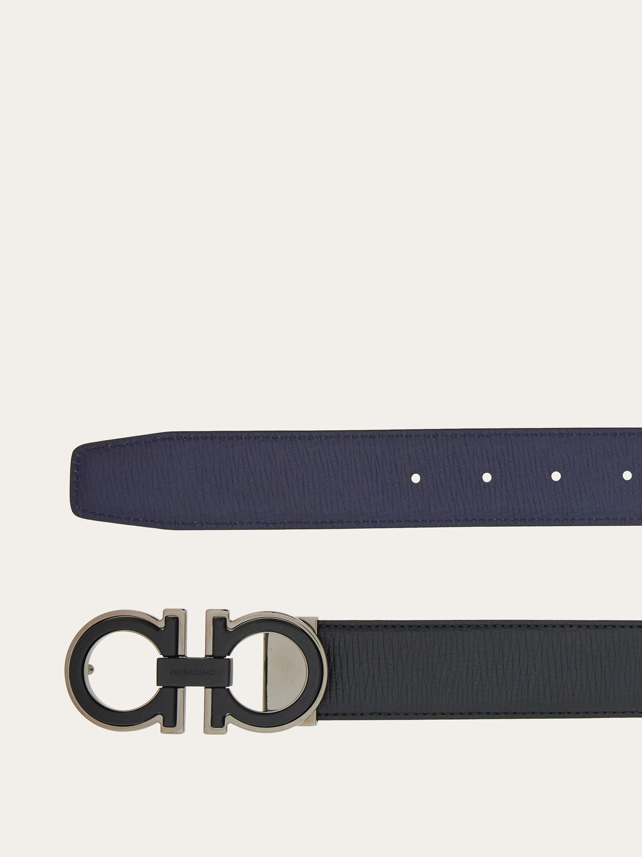 Ferragamo Salvatore Man's Bicolor Leather Belt With Logo Buckle In Black