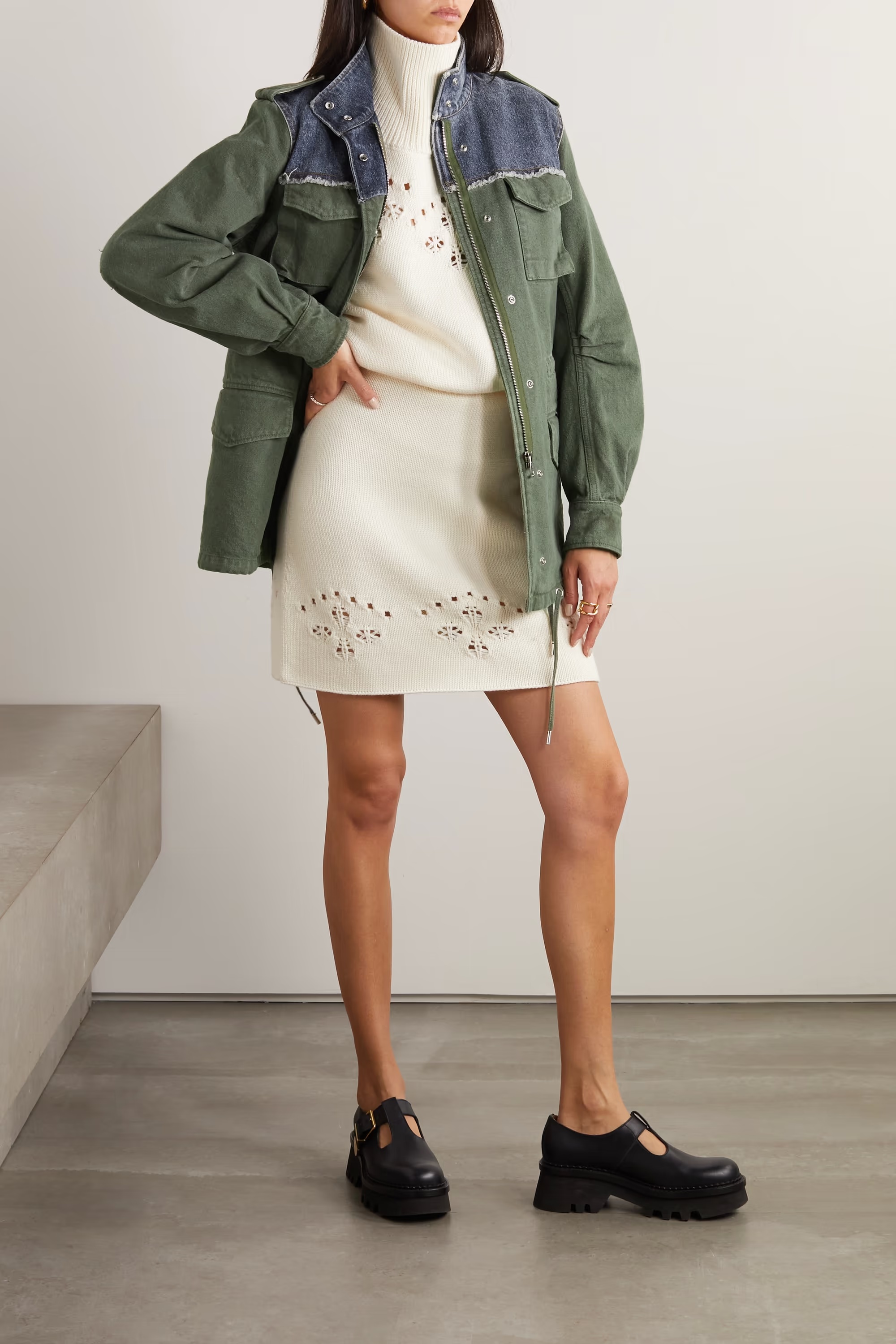 Shop Chloé Utilitarian Safari Cotton Jacket In Green