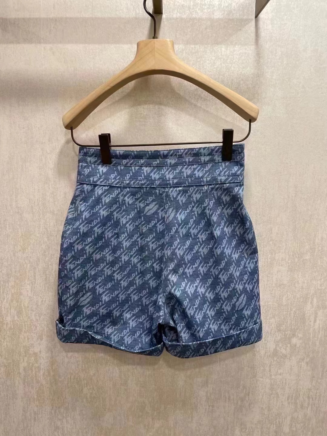 Fendi Monogram-print Denim Shorts In Blue