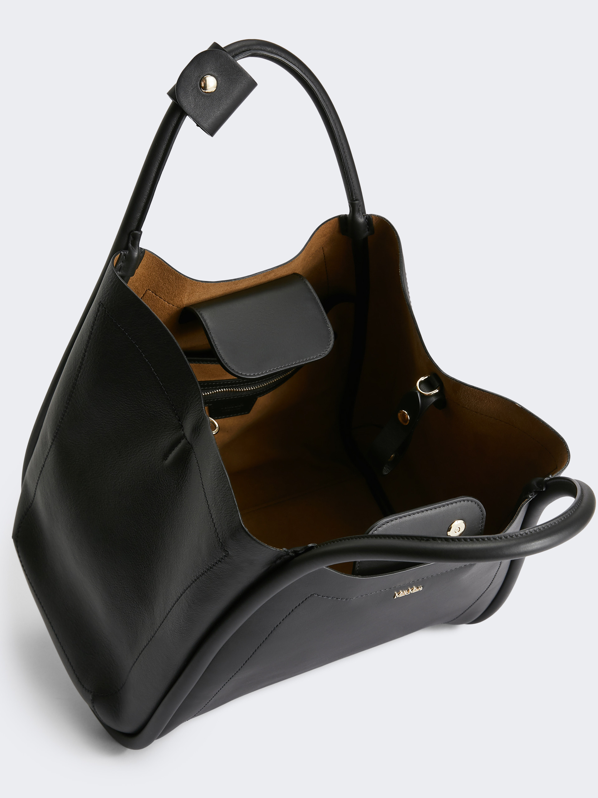 Max Mara Medium Leather Marine Bag In Black