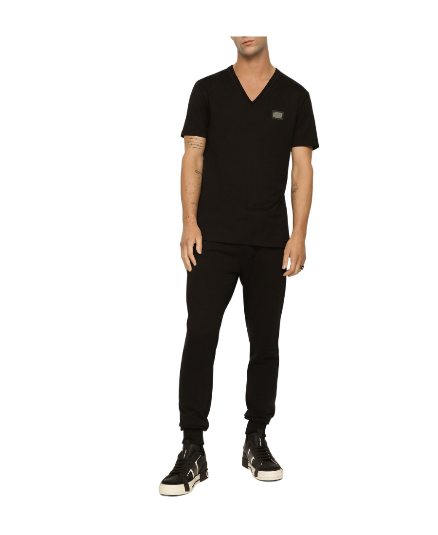 Dolce & Gabbana Logo V-neck T-shirt In Black