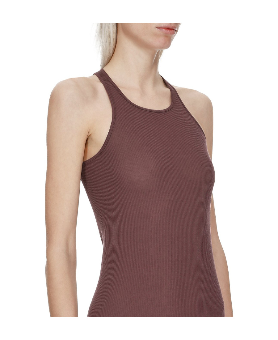 Rick Owens Sheer Ribbed Sleeveless Tank Dress In Red