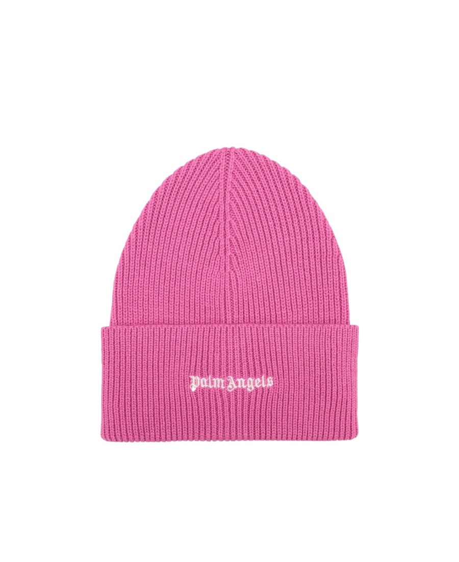 Palm Angels Logo-embroidered Ribbed-knit Wool-blend Beanie In Pink