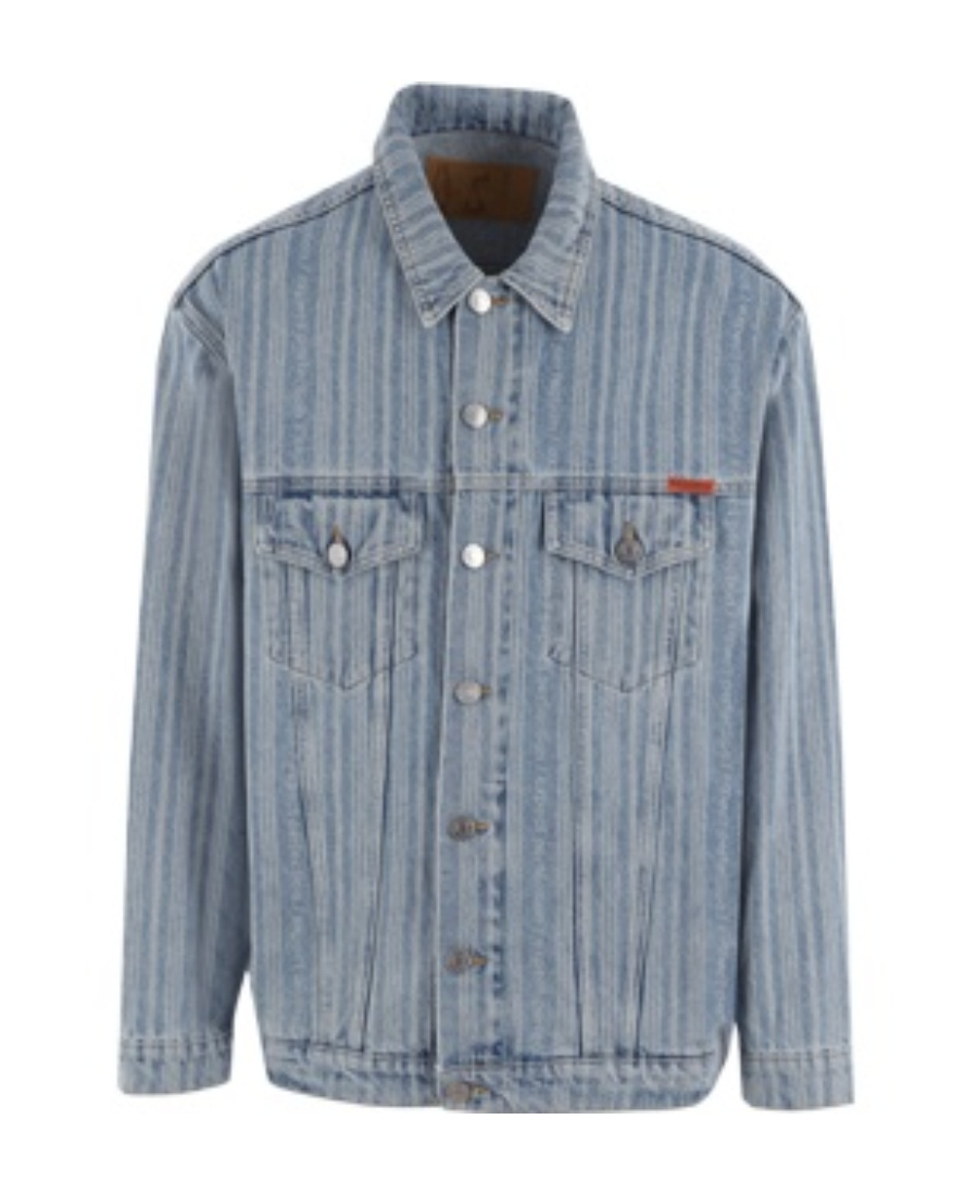 Shop Martine Rose Single-breasted Denim Jacket In Gray